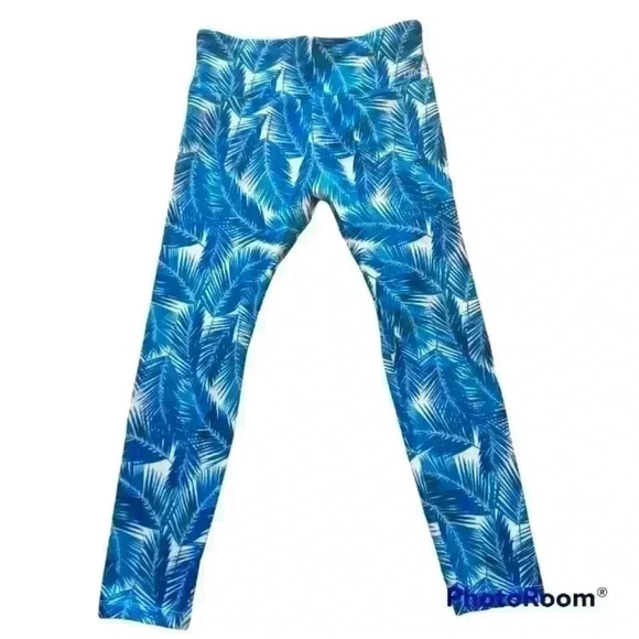 Lorna Jane Womens Blue Palm Print Cropped Leggings S - Picture 1 of 12